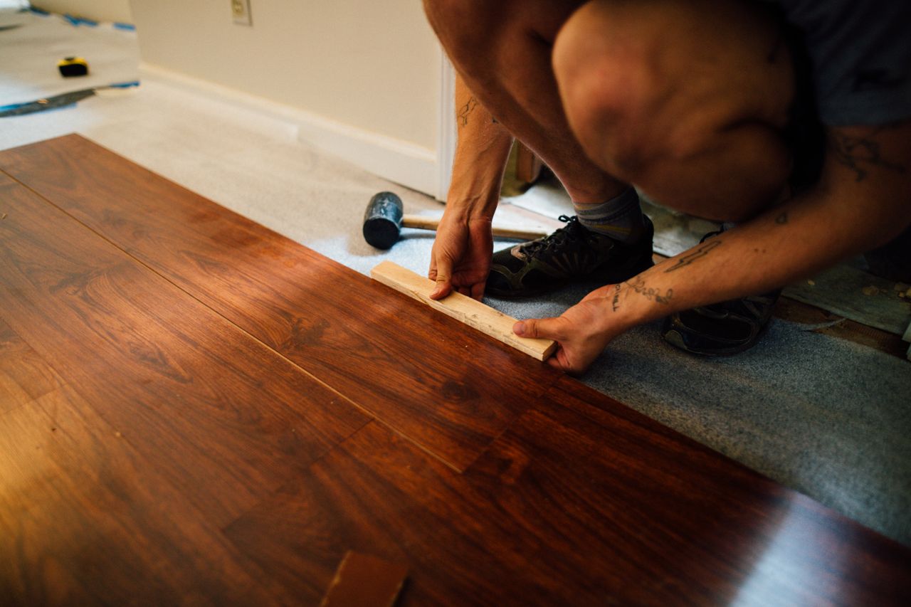 Laminate Flooring Laminate flooring being installed in a North Bay home