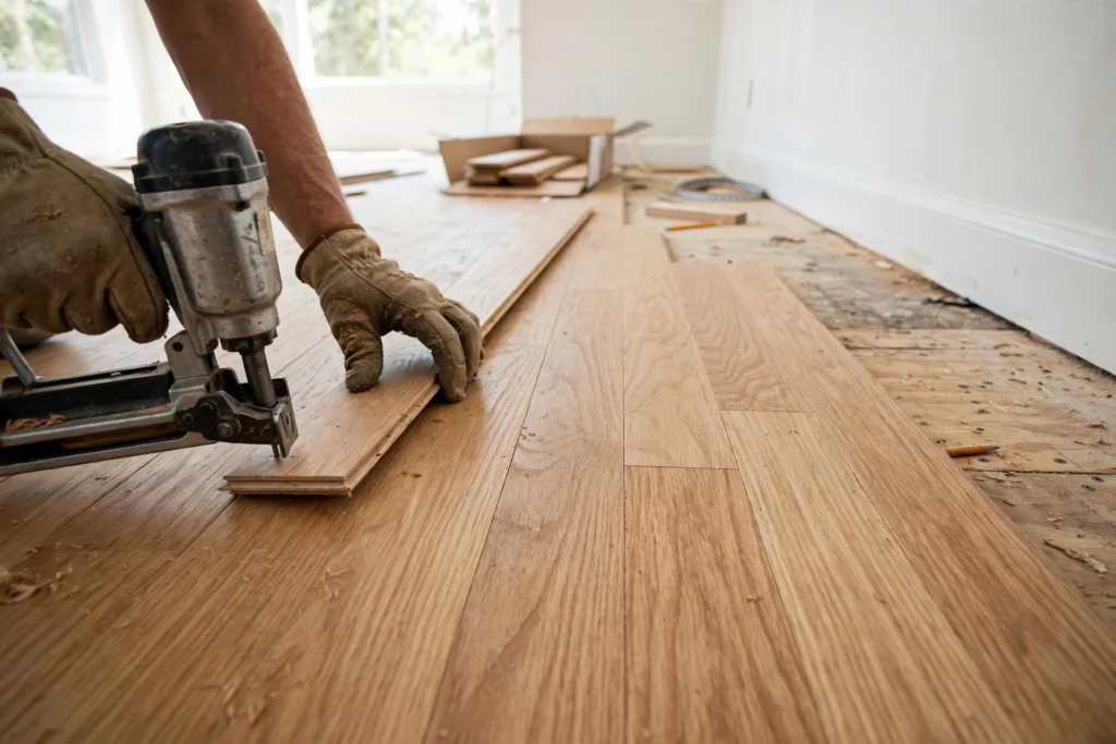 Hardwood flooring installation in a North Bay home